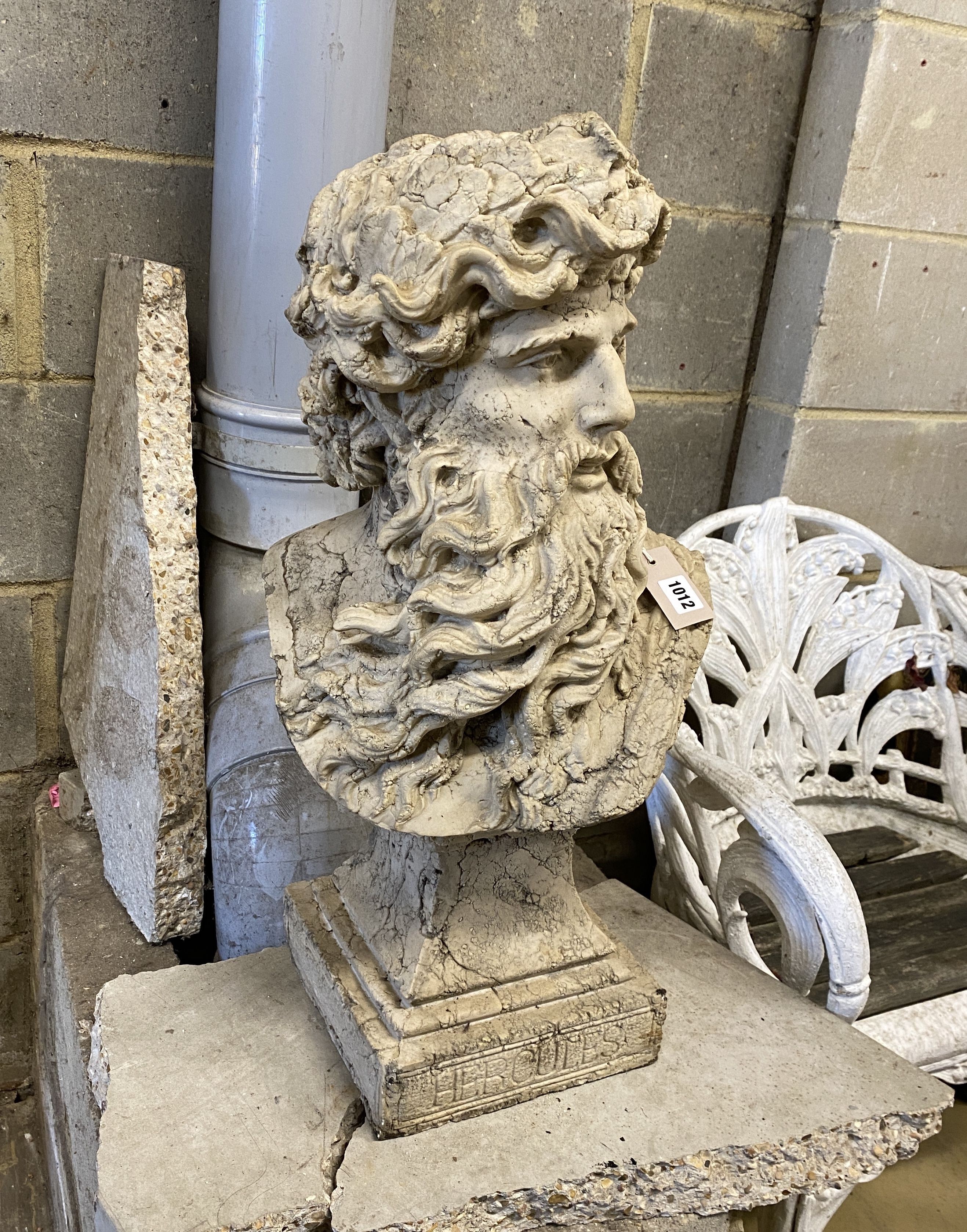 After the antique, a classical plaster bust of Herecules, height 69cm
